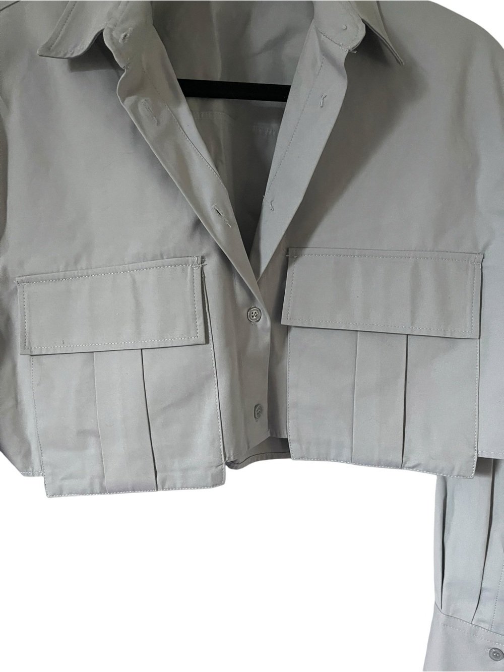 Zara Cropped Utility Jacket in Light Gray - Picture 8 of 8